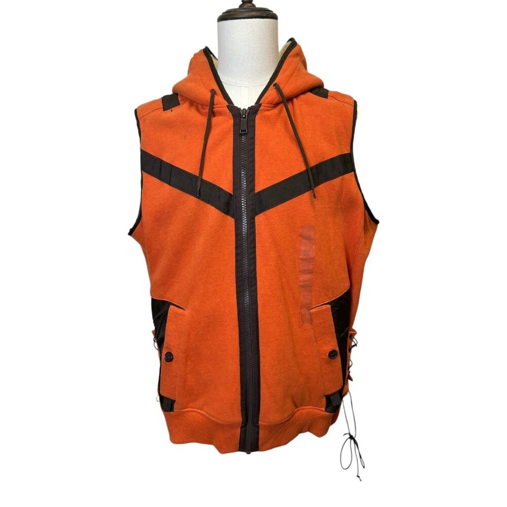 TG-9 Sean John Men's XL Safety Orange Sherpa Lined Hooded Vest Zippered Pockets